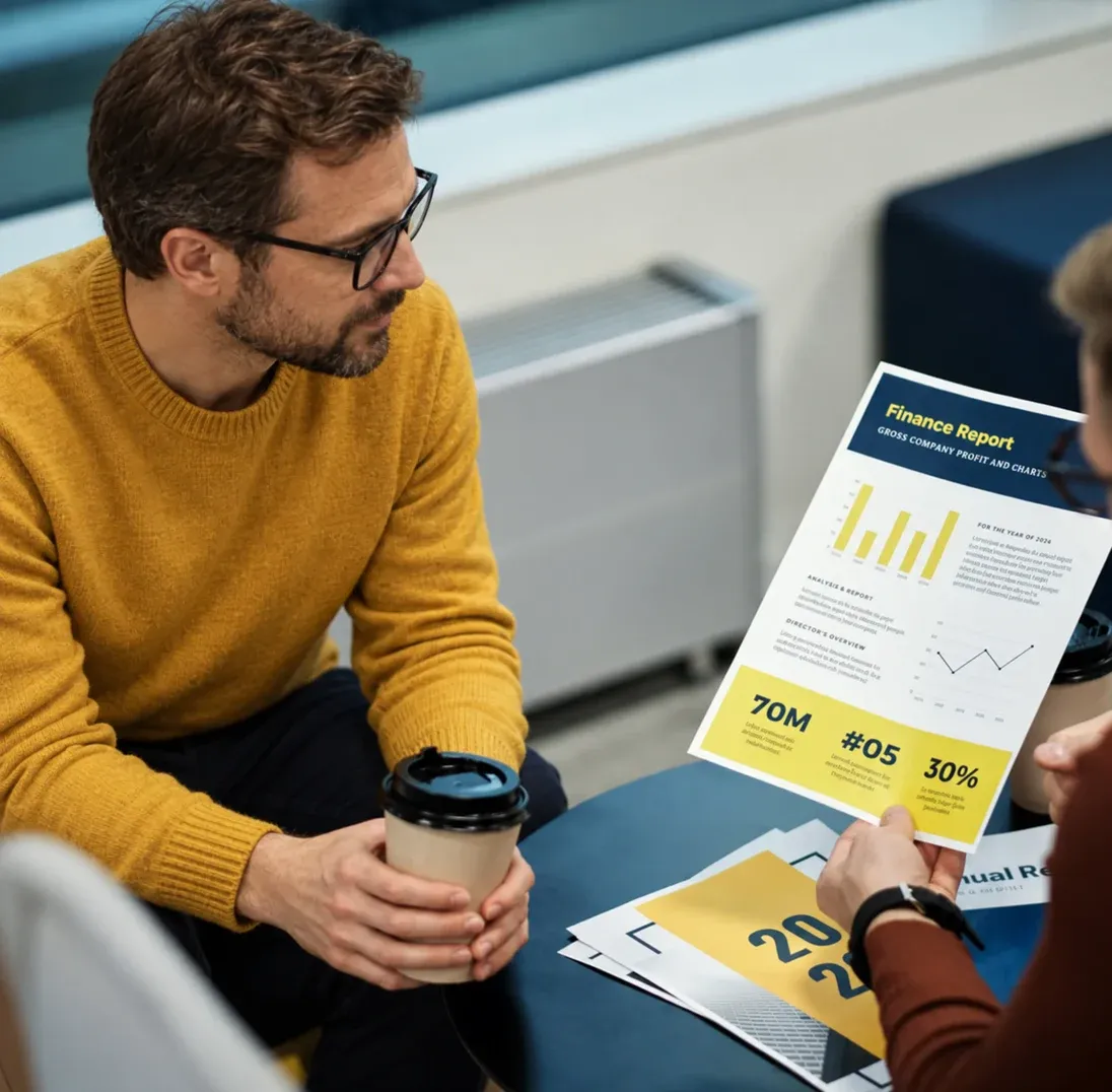 Consultant presenting a finance report